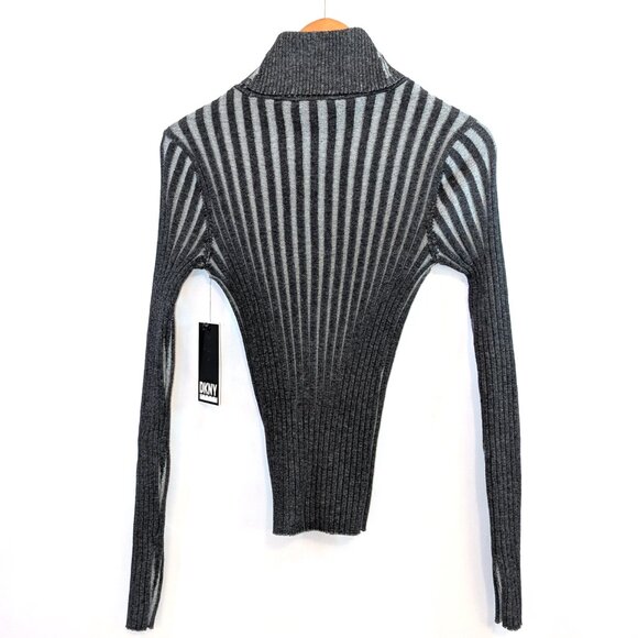 NWT DKNY | Granite & Gray Printed Turtleneck Long-Sleeve Ribbed Sweater | Medium - Picture 5 of 9